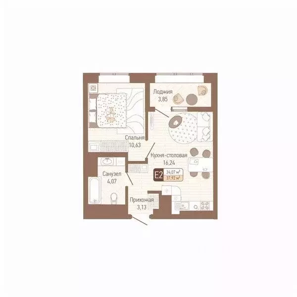 1-к кв. Тульская область, Тула Кулик жилой комплекс (36.0 м) - Фото 1