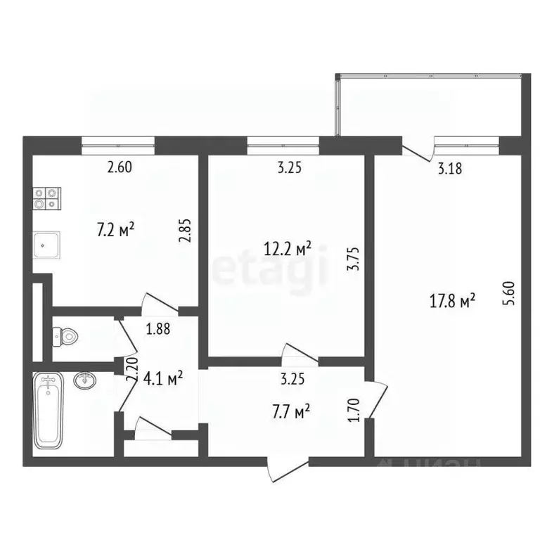 2-к кв. Крым, Симферополь ул. Дружбы (49.0 м) - Фото 2