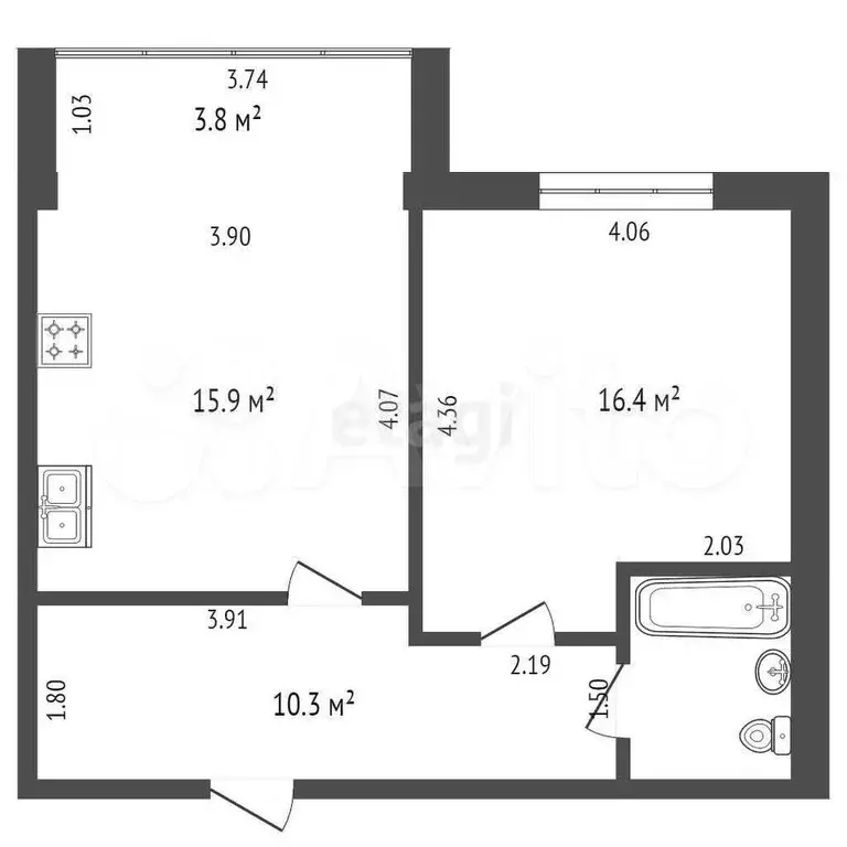 1-к. квартира, 46,6 м, 6/6 эт. - Фото 1