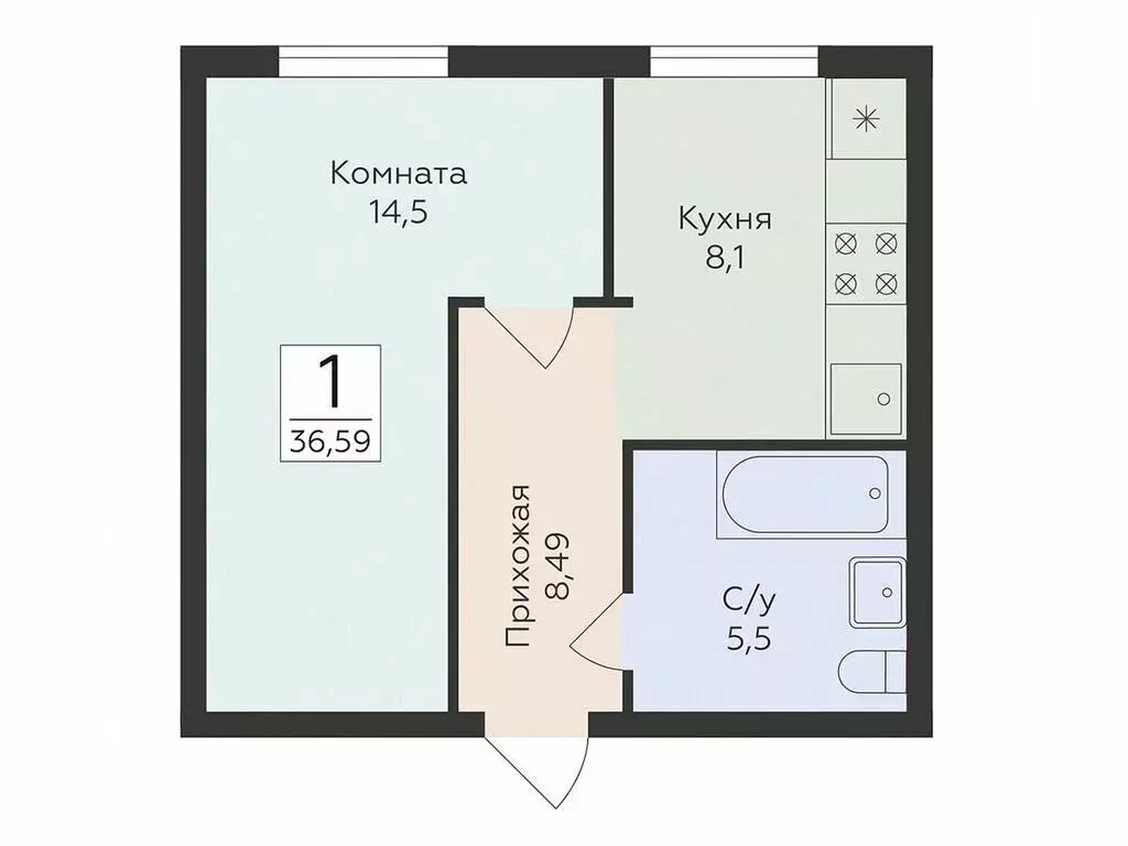 1-комнатная квартира: Самара, улица Победы, 14А (36.59 м) - Фото 0