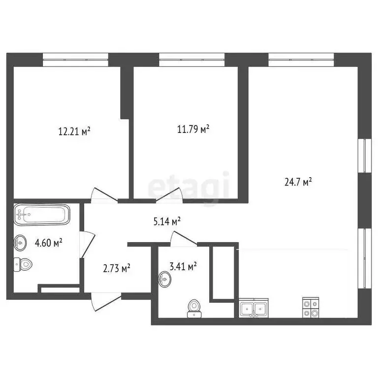 2-комнатная квартира: Тюмень, Харьковская улица, 72Б (65 м) - Фото 0