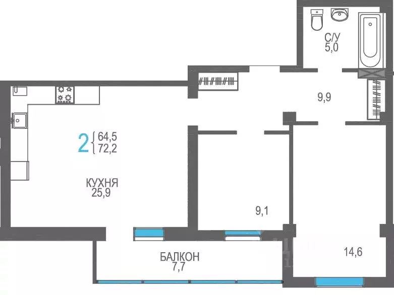 2-к кв. Крым, Феодосия ш. Симферопольское, 48к1 (72.2 м) - Фото 1