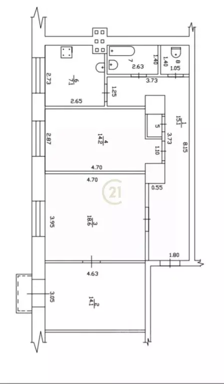 3-к кв. Тамбовская область, Тамбов Советская ул., 161 (74.9 м) - Фото 1