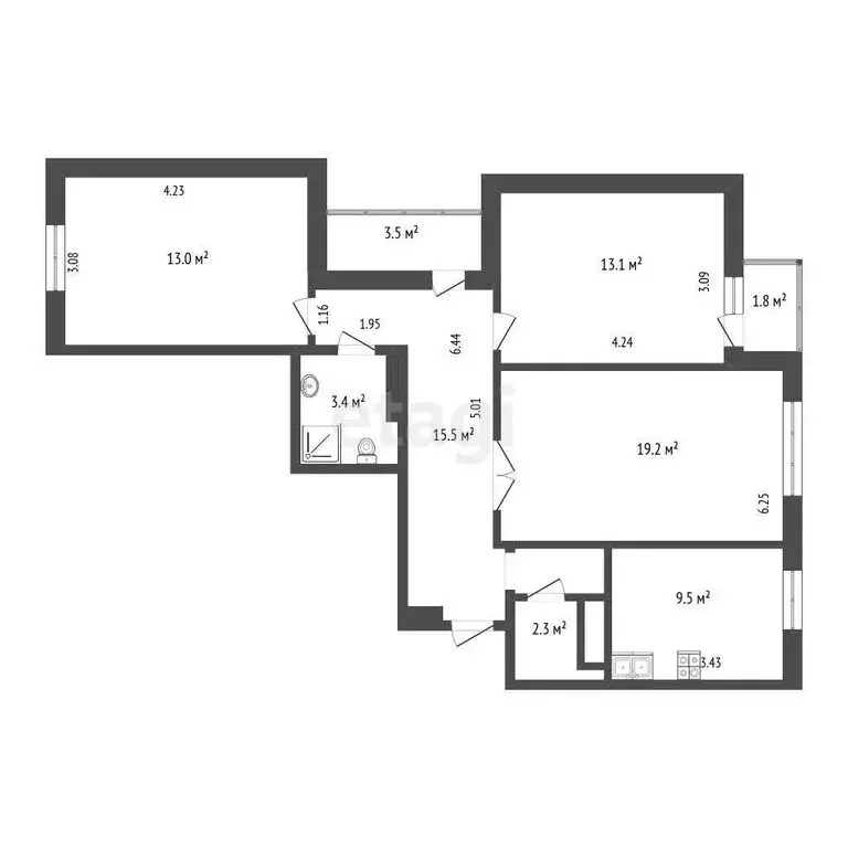 3-комнатная квартира: Тюмень, улица Ю.-Р.Г. Эрвье, 30 (76 м) - Фото 0