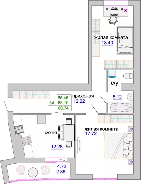 2-к кв. Калининградская область, Зеленоградск ул. Тургенева, 16А ... - Фото 0