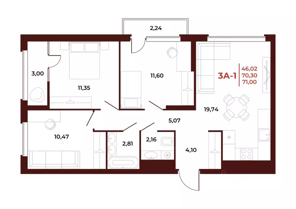 3-к кв. Пензенская область, Пенза Арбери жилой комплекс (71.0 м) - Фото 1