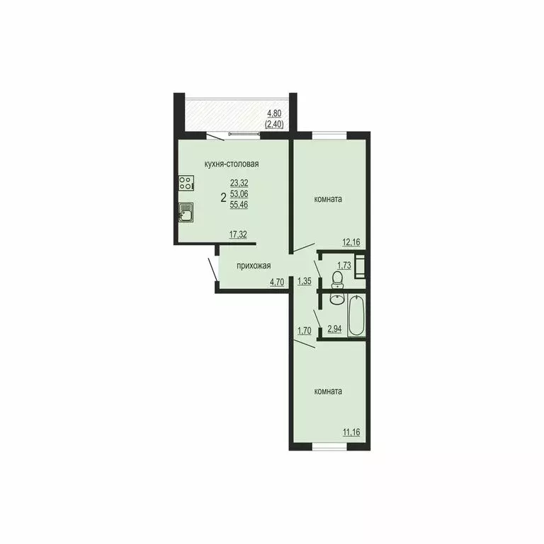 2-комнатная квартира: Западный, улица Дружбы, 6 (55.46 м) - Фото 0