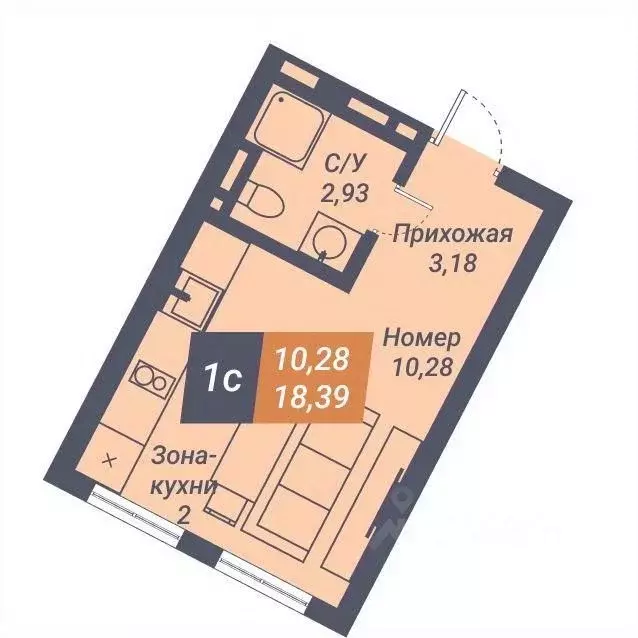 Студия Новосибирская область, Новосибирск ул. Ленина, 85 (18.39 м) - Фото 0