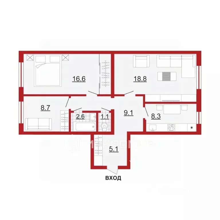 3-к кв. Санкт-Петербург ул. Кораблестроителей, 29К5 (70.3 м) - Фото 2