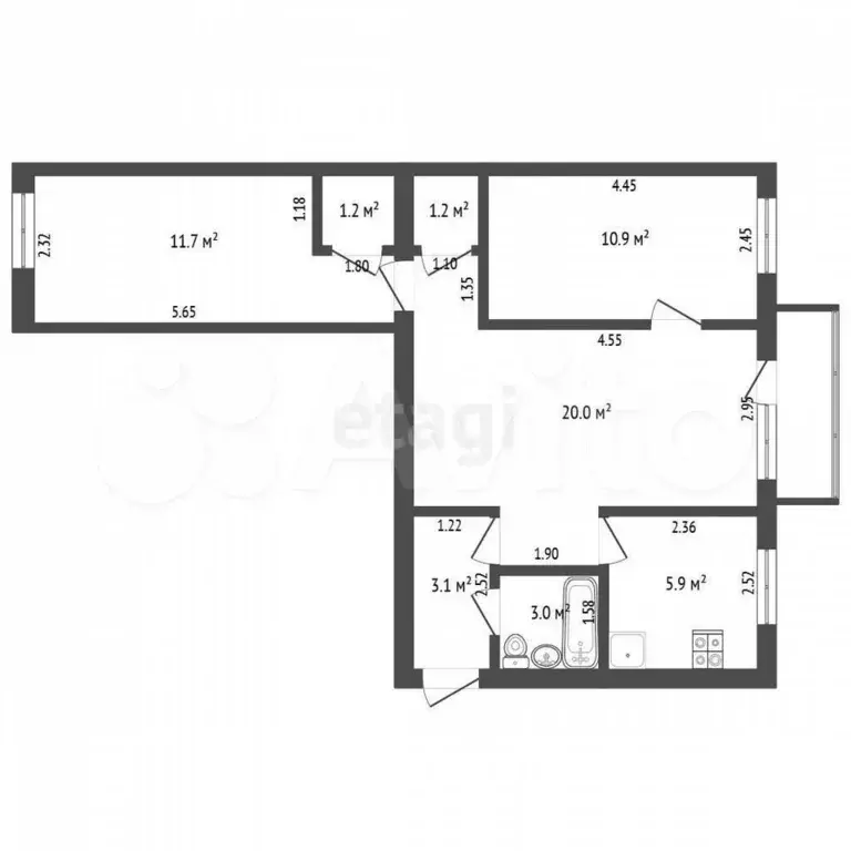 3-к. квартира, 57 м, 4/4 эт. - Фото 0