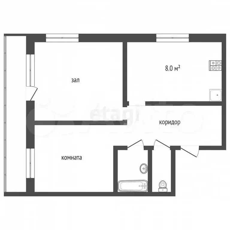 2-к. квартира, 48 м, 2/3 эт. - Фото 0
