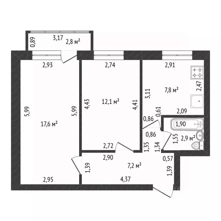 2-к кв. Башкортостан, Уфа ул. Академика Курчатова, 65 (47.6 м) - Фото 2