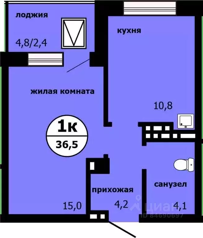 1-к кв. Красноярский край, Красноярск ул. Лесников, 55 (35.5 м) - Фото 0