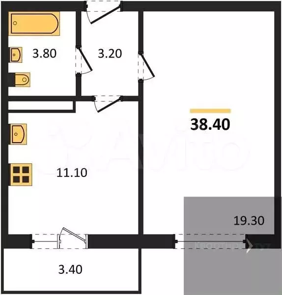 1-к. квартира, 38,4 м, 7/10 эт. - Фото 0