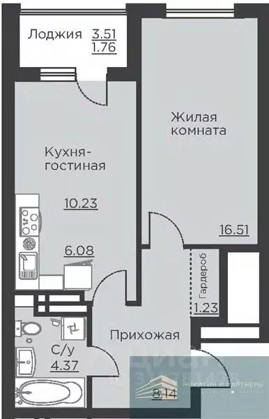 1-к кв. Воронежская область, Воронеж ул. Ломоносова, 116Б (48.3 м) - Фото 0