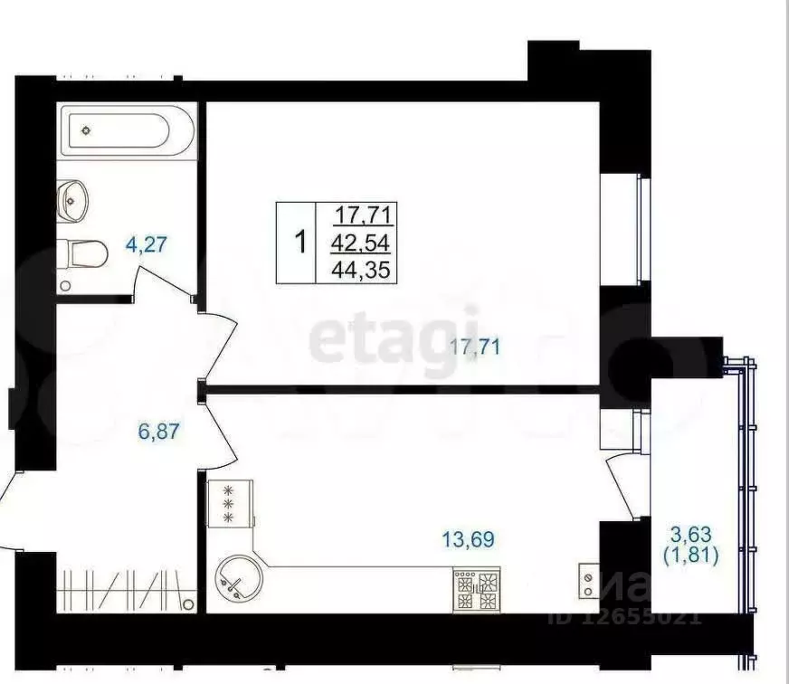 1-к кв. Костромская область, Кострома ул. Козуева, 71 (42.8 м) - Фото 2