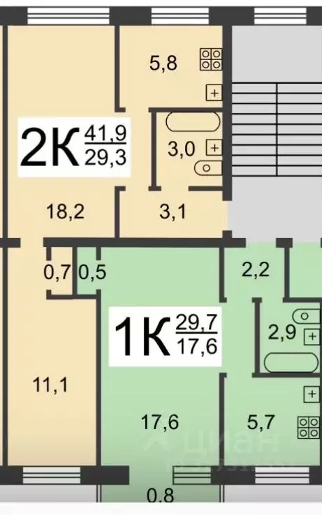 2-к кв. Нижегородская область, Нижний Новгород Юбилейный бул., 3 (41.9 ... - Фото 2