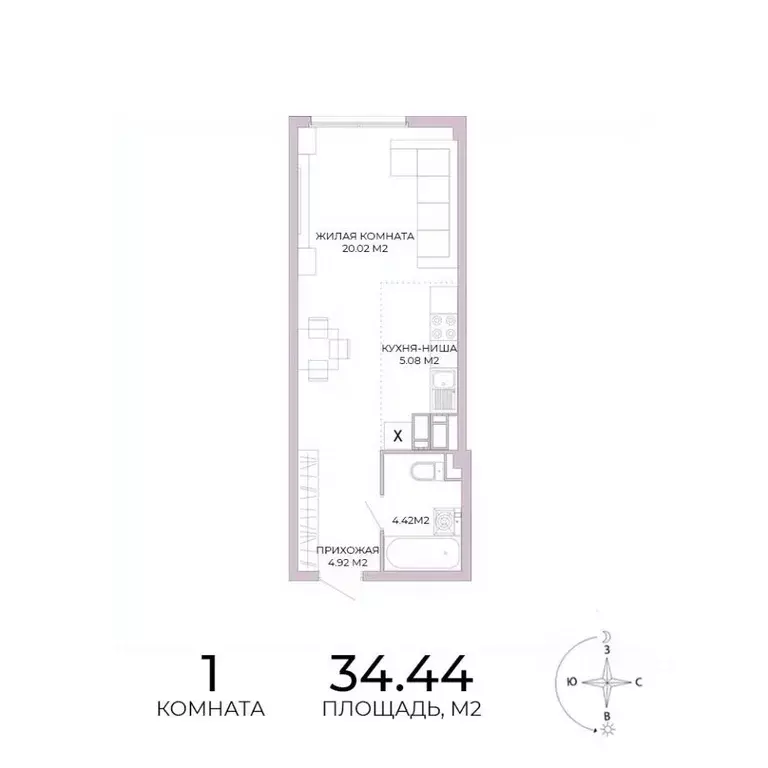 1-к кв. Пензенская область, Пенза Побочинская ул., с18 (34.44 м) - Фото 1