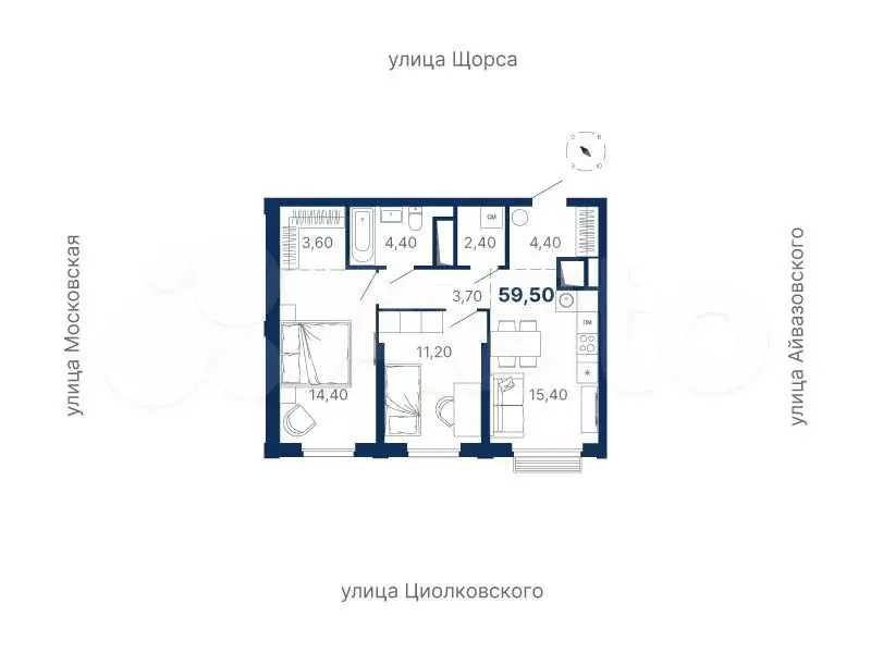 2-к. квартира, 59,5 м, 4/33 эт. - Фото 0