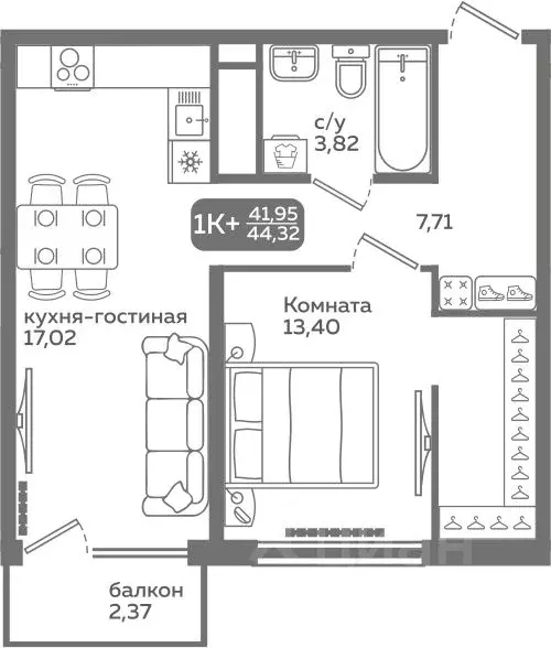 1-к кв. Тюменская область, Тюмень ул. Заполярная, 9/2 (41.95 м) - Фото 0