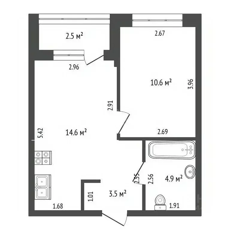 1-к кв. Тюменская область, Тюмень Полевая ул., 117к8 (34.8 м) - Фото 1