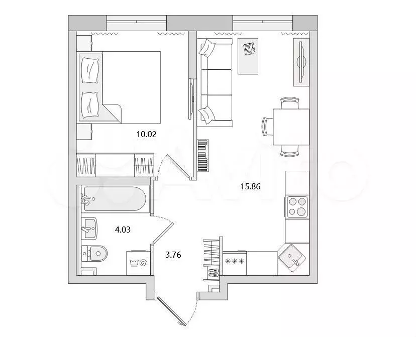 1-к. квартира, 34 м, 2/21 эт. - Фото 0