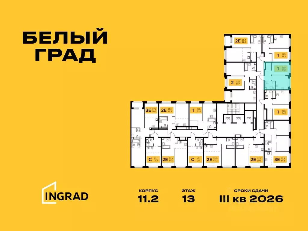 1-к кв. Московская область, Мытищи Белый Grad жилой комплекс (31.2 м) - Фото 1
