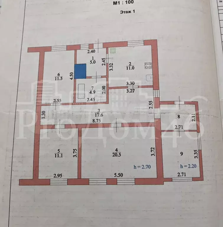 3-к. квартира, 94,3 м, 1/1 эт. - Фото 0