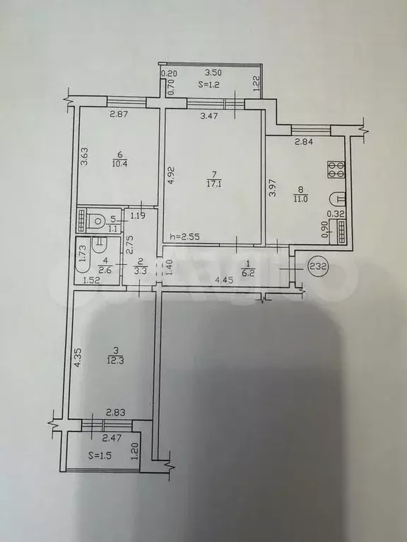 3-к. квартира, 64 м, 8/10 эт. - Фото 0