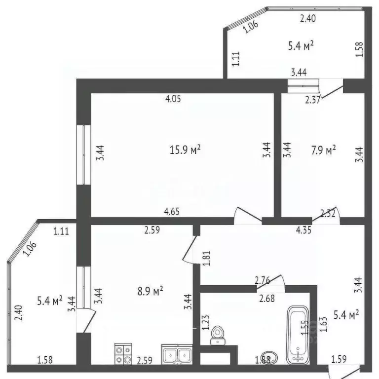 2-к кв. Ханты-Мансийский АО, Сургут Набережный просп., 29 (47.3 м) - Фото 1