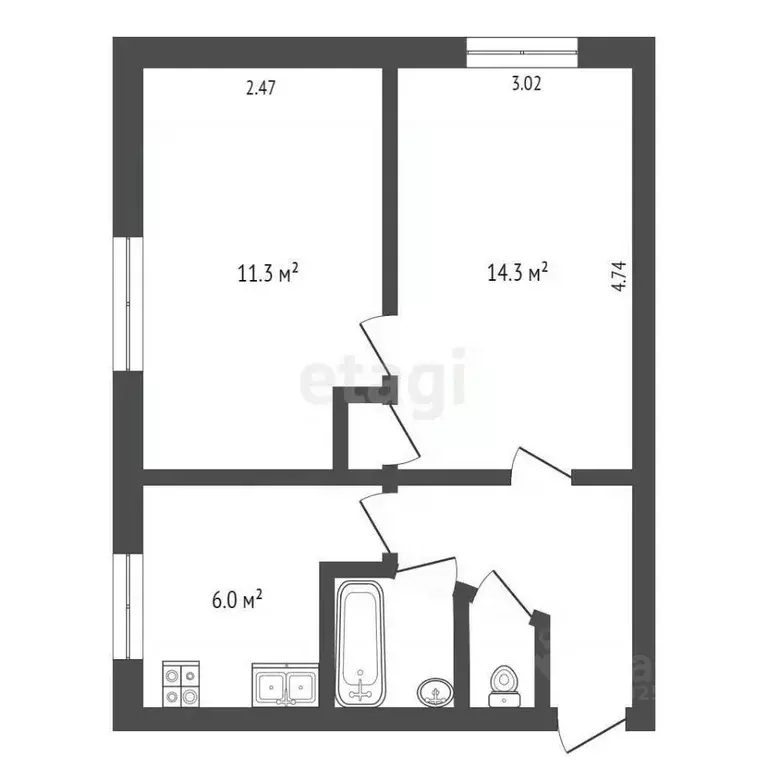 2-к кв. Крым, Армянск ул. Железнодорожная (48.0 м) - Фото 1