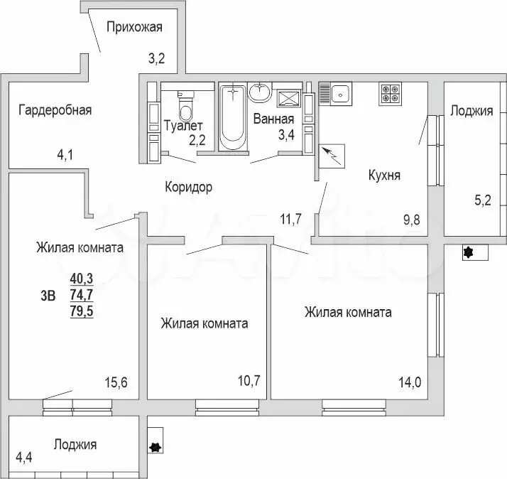 3-к. квартира, 79,5м, 6/18эт. - Фото 1