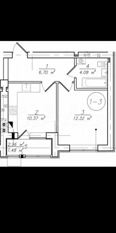 1-к. квартира, 37 м, 4/4 эт. - Фото 1