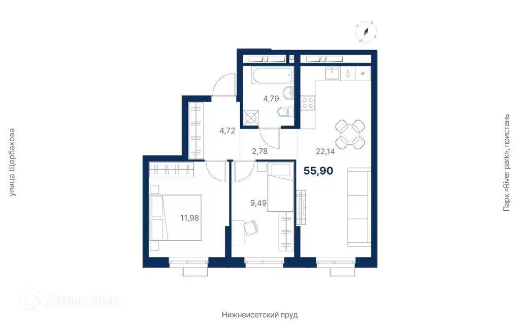Продаётся 2-к квартира, 55.9 м - Фото 0