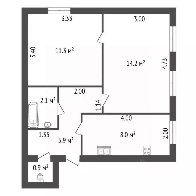 2-к кв. Санкт-Петербург наб. Лейтенанта Шмидта, 13 (42.4 м) - Фото 1