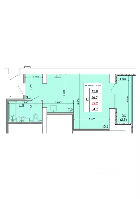 Студия Костромская область, Кострома Новый город мкр,  (31.6 м) - Фото 1