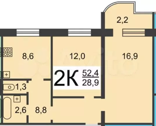 2-к. квартира, 53 м, 4/10 эт. - Фото 0