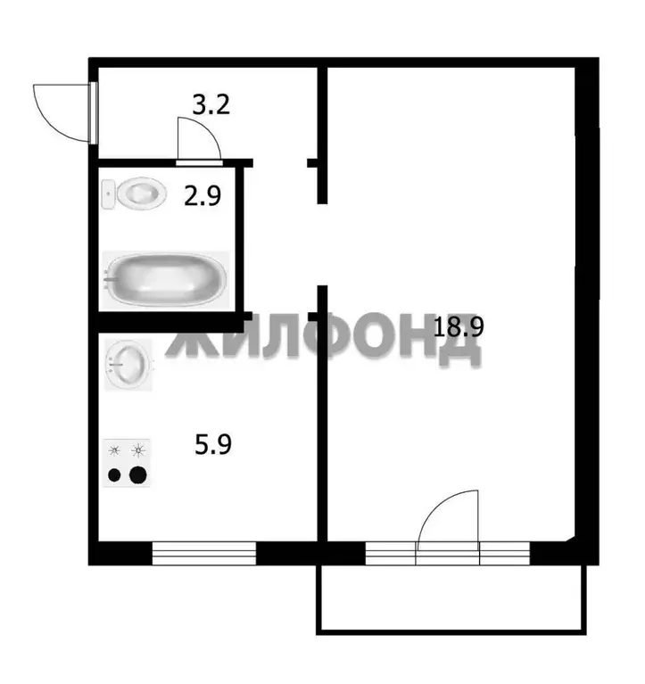 Квартира, 1 комната, 30.9 м - Фото 1