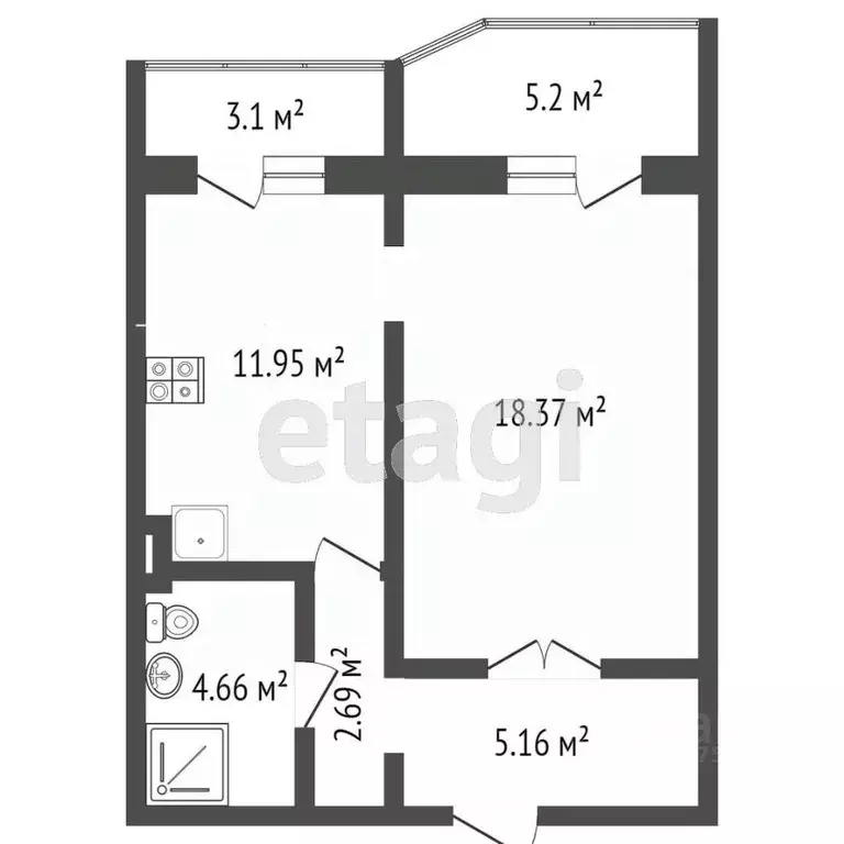 1-к кв. Тверская область, Тверь ул. Склизкова, 116к3 (53.0 м) - Фото 1