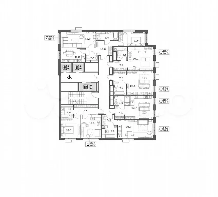 2-к. квартира, 60 м, 9/25 эт. - Фото 1