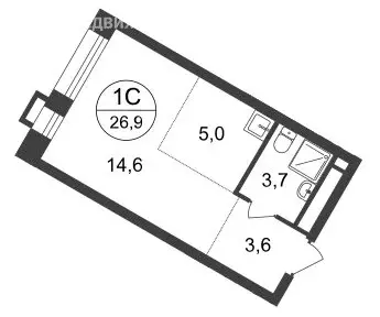 Квартира-студия: Московский, улица Лаптева, 9 (26.9 м) - Фото 1