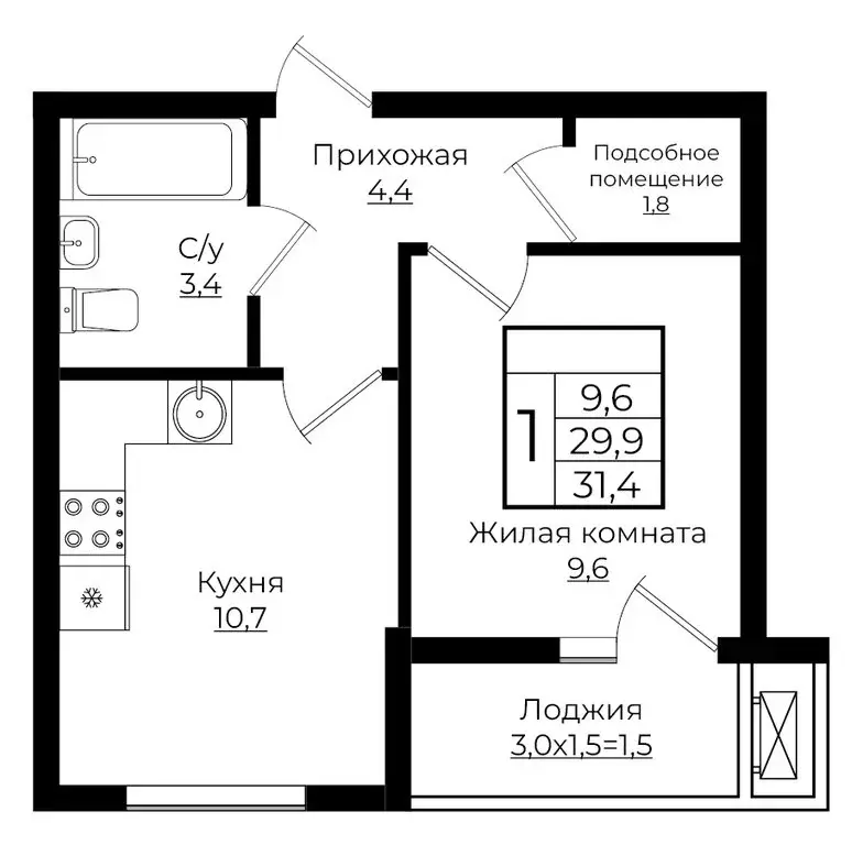 1-комнатная квартира: Краснодар, жилой комплекс Европа-Сити, жилой ... - Фото 0