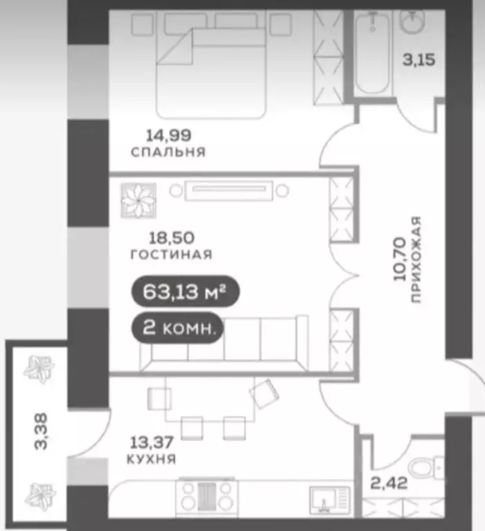 2-к кв. Красноярский край, Красноярск Регатная ул., 3 (63.0 м) - Фото 1