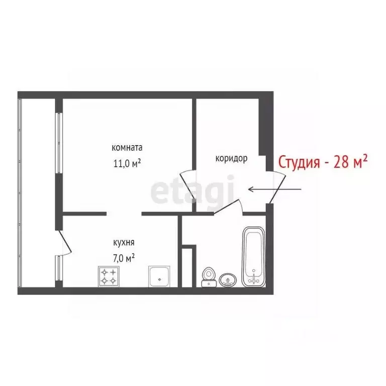Студия Свердловская область, Березовский Восточная ул., 8к2 (28.0 м) - Фото 2