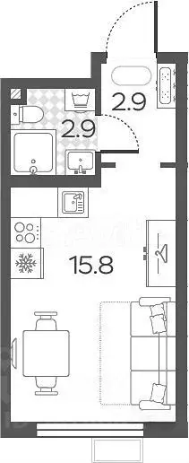 Квартира-студия, 21,6 м, 12/18 эт. - Фото 0