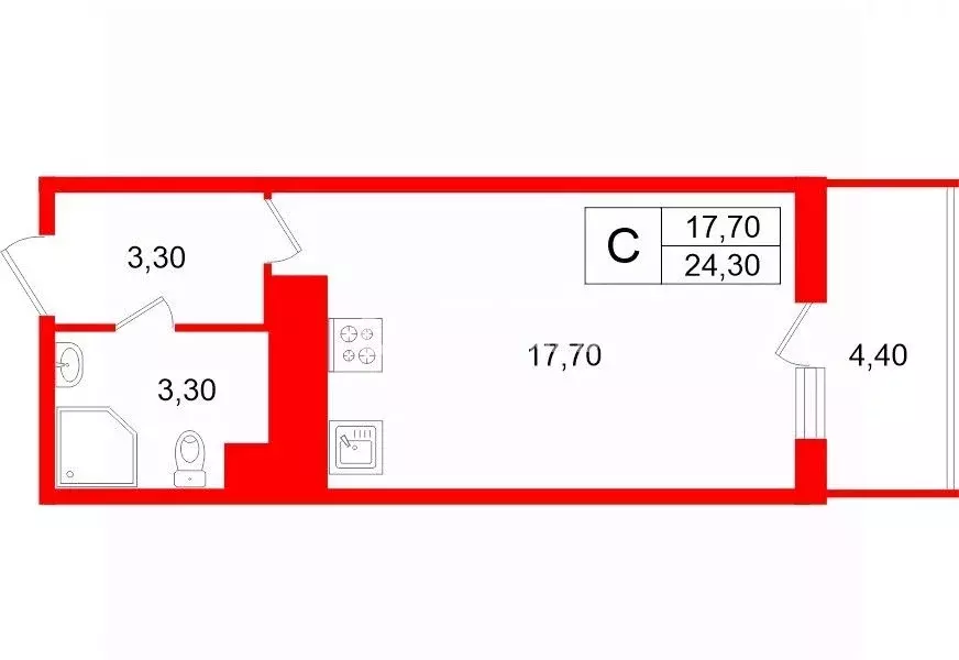 Студия Санкт-Петербург аллея Арцеуловская, 21 (24.3 м) - Фото 2