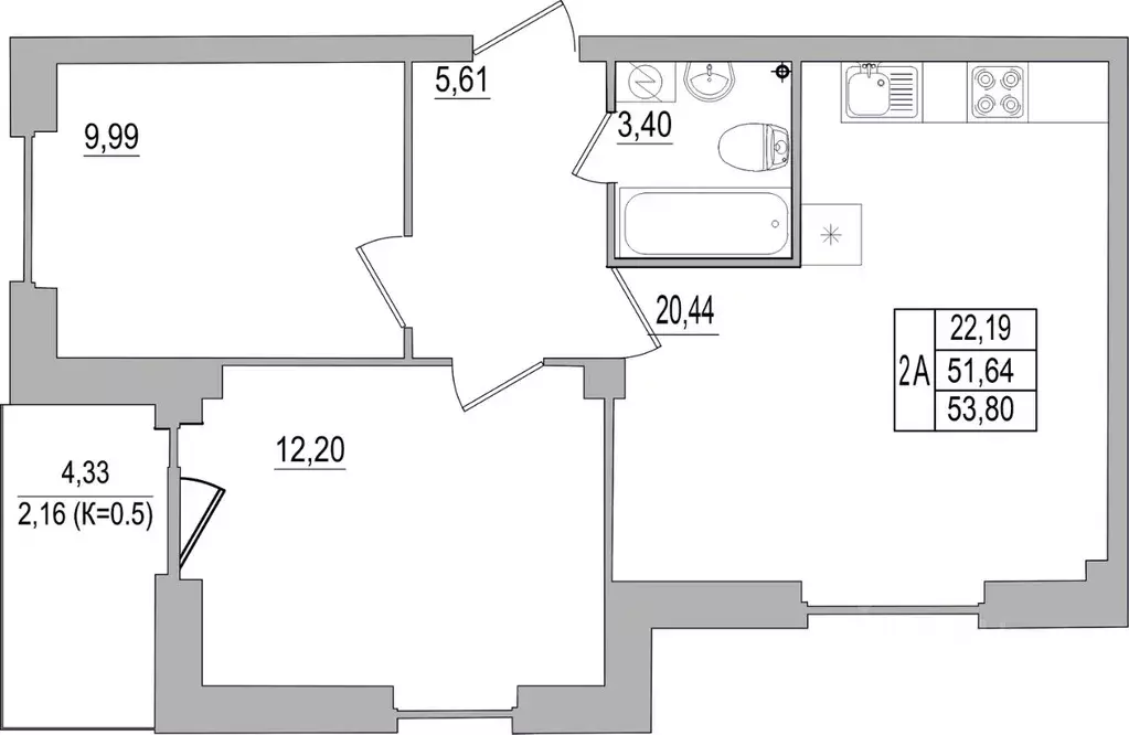 2-к кв. Псковская область, Псков ул. Юности, 32 (53.8 м) - Фото 0