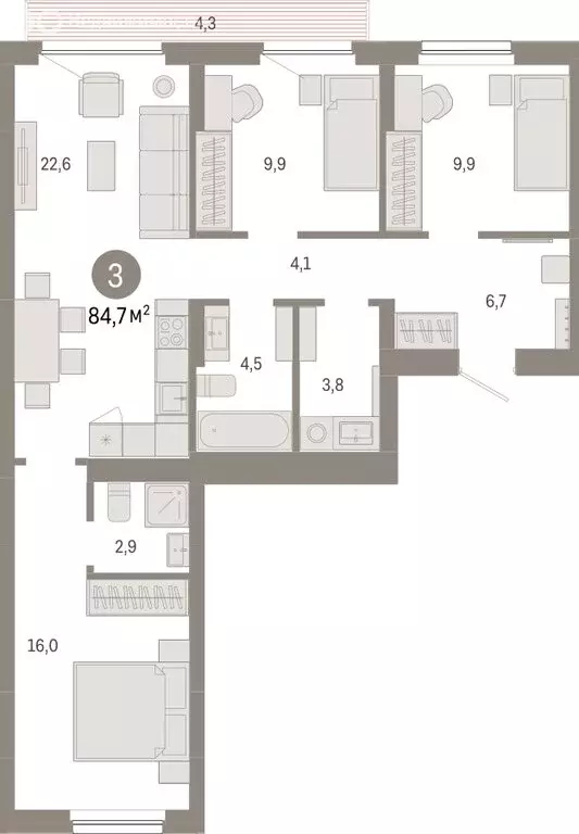 3-комнатная квартира: Новосибирск, Заельцовский район (84.7 м) - Фото 1