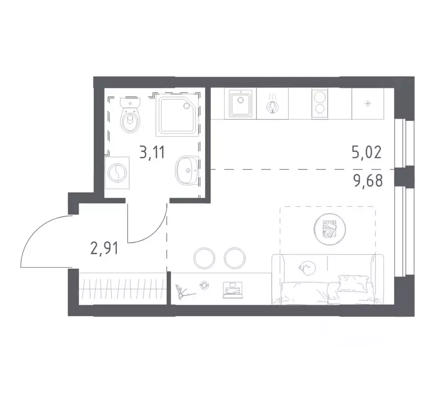 Студия Башкортостан, Уфа ул. Рашита Манурова (20.72 м) - Фото 1