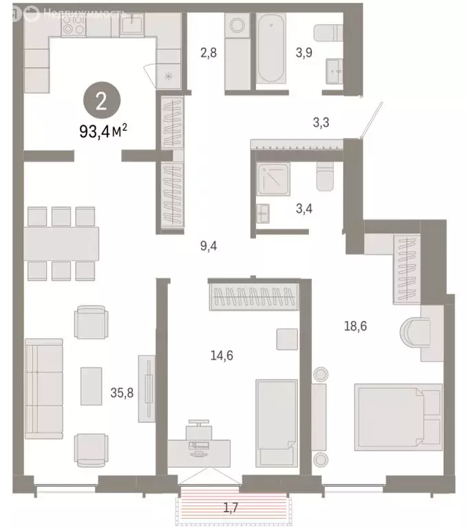 2-комнатная квартира: Новосибирск, Большевистская улица, 66 (93.43 м) - Фото 2